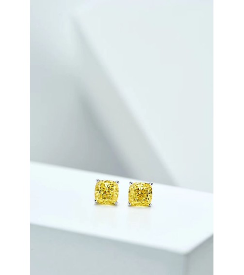 1ct Cushion Cut Yellow Diamond Stud Earring