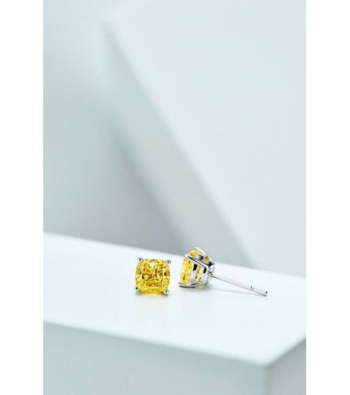 1ct Cushion Cut Yellow Diamond Stud Earring