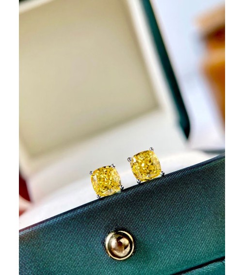 1ct Cushion Cut Yellow Diamond Stud Earring