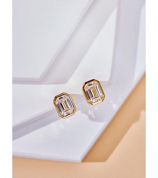 1ct Emerald Cut Diamond Yellow Gold Earring  