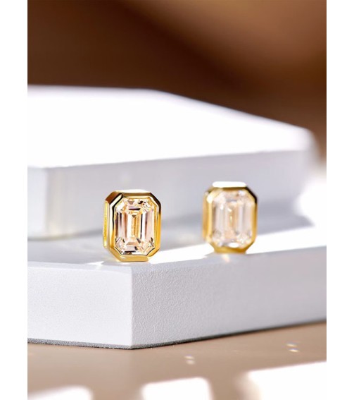 1ct Emerald Cut Diamond Yellow Gold Earring  