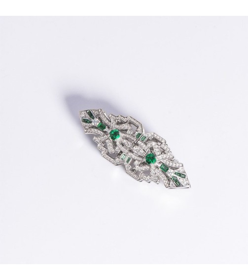 Art Deco Transferable Brooch Emerald and Diamond