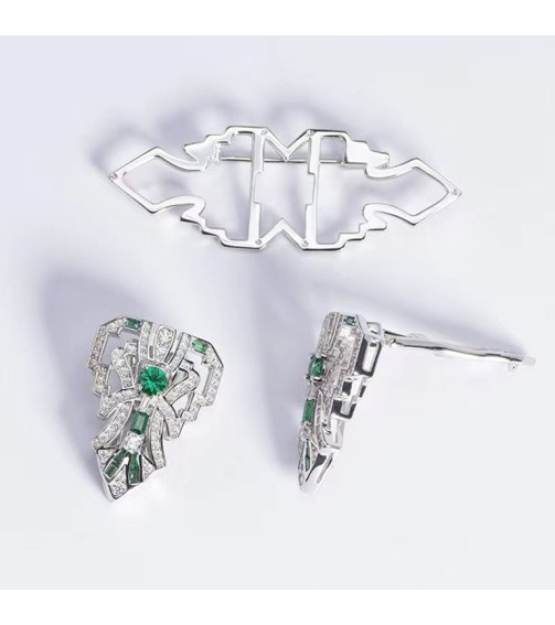 Art Deco Transferable Brooch Emerald and Diamond