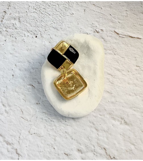 Black and Gold Square Earring 