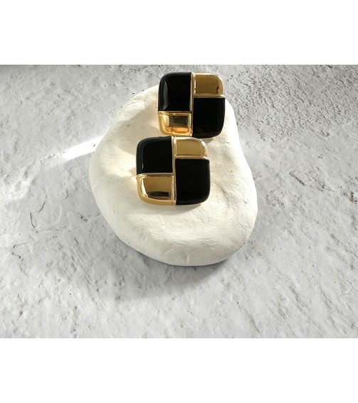 Black and Gold Square Earring 