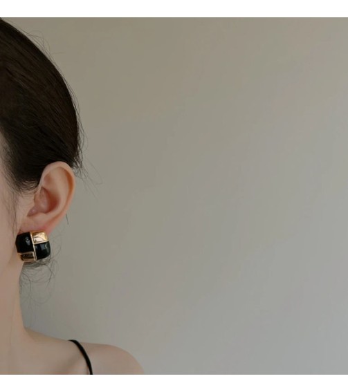 Black and Gold Square Earring 