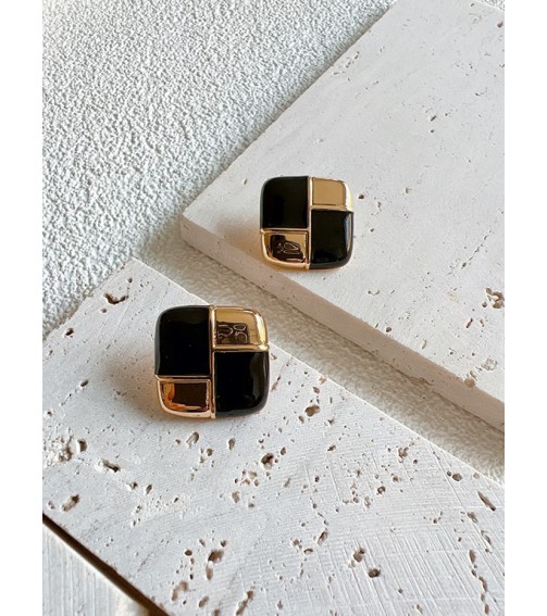 Black and Gold Square Earring 