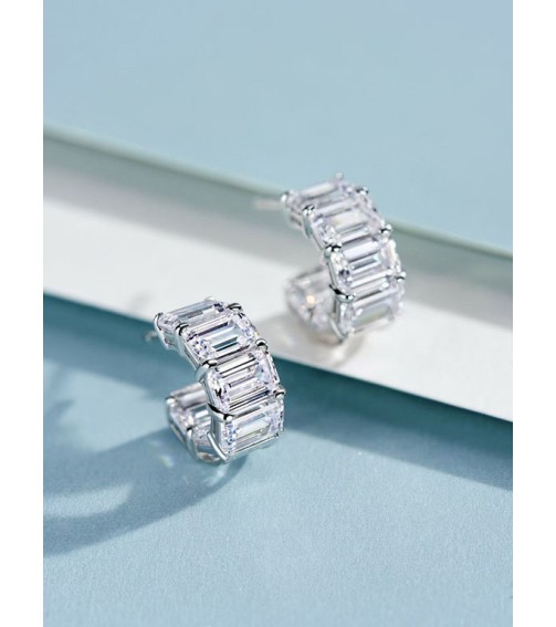 Emerald Cut Diamond Small Hoop Earring