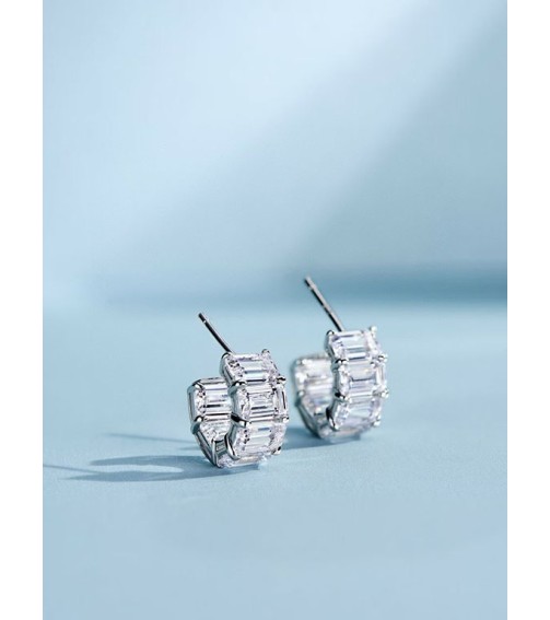 Emerald Cut Diamond Small Hoop Earring