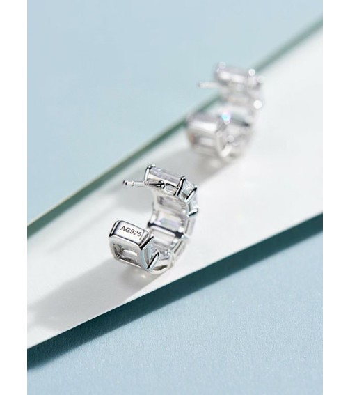 Emerald Cut Diamond Small Hoop Earring