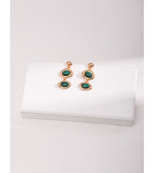 Malachita Drop Gold Earring 