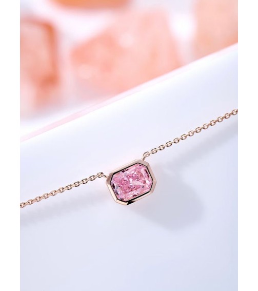 2ct Emerald Cut Pink Diamond Necklace Rose Gold