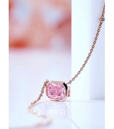 2ct Emerald Cut Pink Diamond Necklace Rose Gold