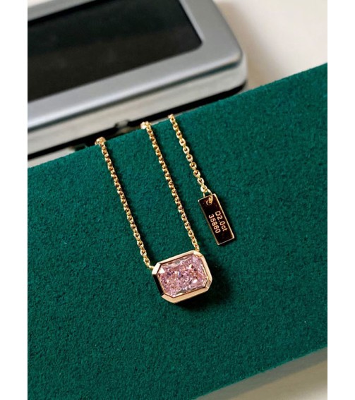 2ct Emerald Cut Pink Diamond Necklace Rose Gold