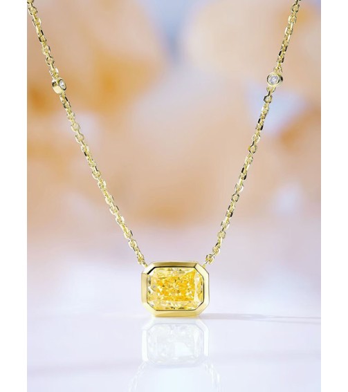 2ct Emerald Cut Yellow Diamond Necklace Yellow Gold