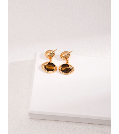 Retro Tiger Eye Gold Earring