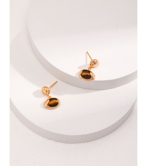 Retro Tiger Eye Gold Earring