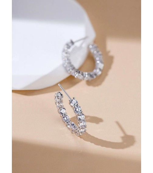 Round Cut Diamond Medium Hoop Earring 