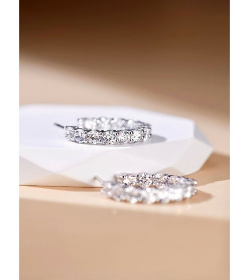 Round Cut Diamond Medium Hoop Earring 