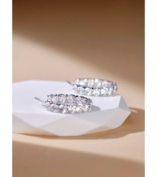 Round Cut Diamond Medium Hoop Earring 