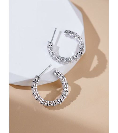 Round Cut Diamond Medium Hoop Earring 