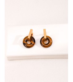 Tiger Eye Hood Style Gold Earring 