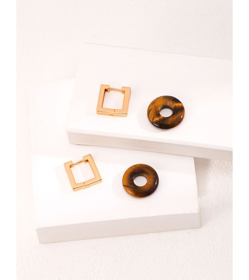 Tiger Eye Hood Style Gold Earring 