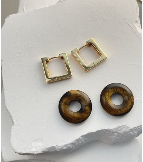 Tiger Eye Hood Style Gold Earring 